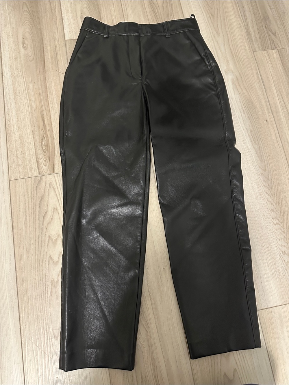 Babaton Black Faux Leather Straight-Leg Pants